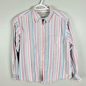 L.L. BEAN Vintage 90s Striped Button‎ Down Shirt Women's Large Petite Pastel